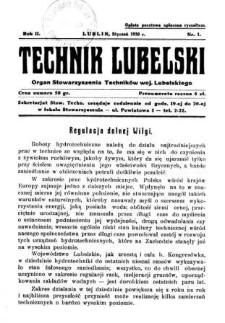 Technik lubelski : organ Stowarzyszenia Techników Lubelskich n. 1(1930)