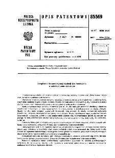 Urządzenie do samoczynnej regulacji siły mocowania w uchwycie pneumatycznym : opis patentowy nr 85569