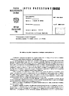 Bimetalowy regulator temperatury nie dający przeregulowania : opis patentowy nr 98050