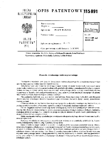 Dysza do chemicznego reaktora plazmowego : opis patentowy nr 115891