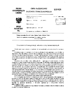 Urządzenie do homogenizacji, zwłaszcza cieczy farmaceutycznych : opis patentowy patentu tymczasowego nr 133925