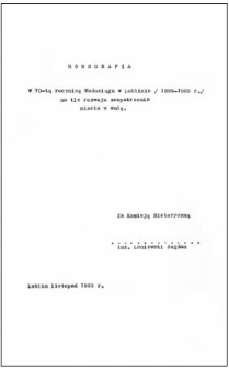 Monografia w 70-tą rocznicę Wodociągu w Lublinie (1899-1969 r.) : na tle zaopatrzenia miasta w wodę